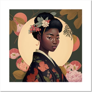 Black Asian Blasian Kimono Girl Afro Asian culture Posters and Art